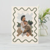 Carte De Remerciements Photo Mariage vert d'olive avec trait à main (Debout devant)