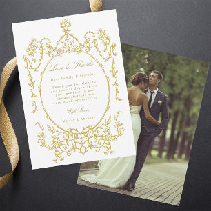 Carte De Remerciements Photo Mariage Vintage Gold