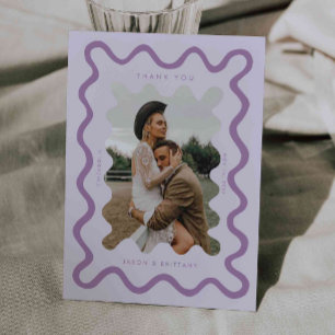 Carte De Remerciements Photo Mariage violet à la main tirée à la main