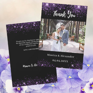 Carte de remerciements photo mariage violet noir