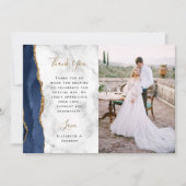 Carte De Remerciements Photo Marine Blue Agate Gold Script Mariage en mar (Devant)