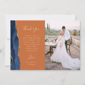 Carte De Remerciements Photo Marine Blue Agate Gold Script Rust Mariage (Devant)