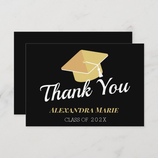 Carte De Remerciements Photo Menagère Noir Or Blanc diplômé T (Devant / Derrière)