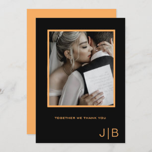 Carte De Remerciements Photo minimaliste monogramme noir et orange