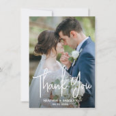 Carte De Remerciements Photo minimaliste noir et blanc Mariage moderne (Devant)