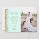 Carte De Remerciements Photo Mint Green Gold Glitter Script Wedding (Devant)