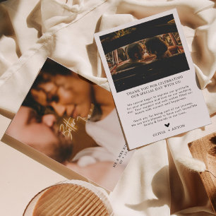 Carte De Remerciements Photo Modern Heart Script Simple Mariage
