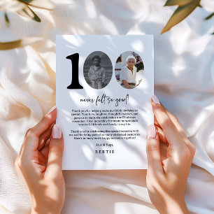 Carte De Remerciements Photo Moderne 100e Anniversaire