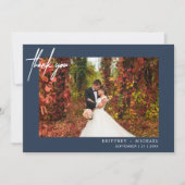 Carte De Remerciements Photo moderne à la main Dusty Navy bleu (Devant)