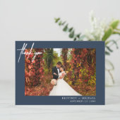 Carte De Remerciements Photo moderne à la main Dusty Navy bleu (Debout devant)