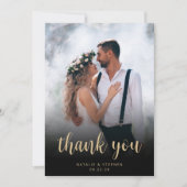 Carte De Remerciements Photo moderne Black Gold Script Simple Mariage (Devant)