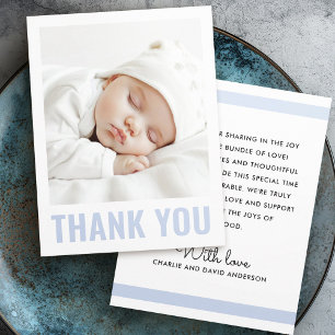 Carte De Remerciements Photo moderne bleu poussiéreux blanc nouveau bébé 