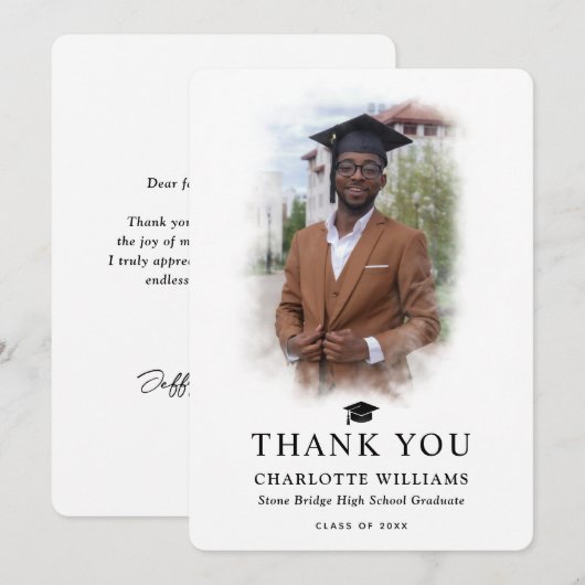 Carte De Remerciements Photo moderne Graduation noir et blanc (Devant / Derrière)