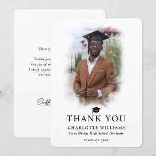 Carte De Remerciements Photo moderne Graduation noir et blanc