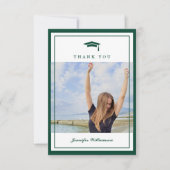 Carte De Remerciements Photo moderne Green Elegant Script Graduation (Devant)