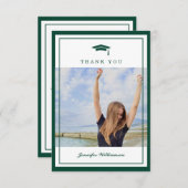 Carte De Remerciements Photo moderne Green Elegant Script Graduation (Devant / Derrière)