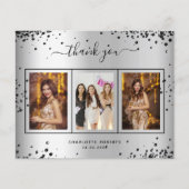 Carte de remerciements photo noir argent anniversa (Devant)