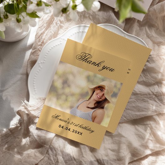 Carte de remerciements photo orange douce d'annive