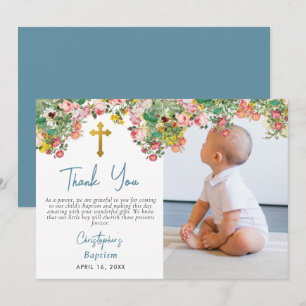 Carte De Remerciements Photo personnalisée Aquarelle Rose Jardin Garçon B