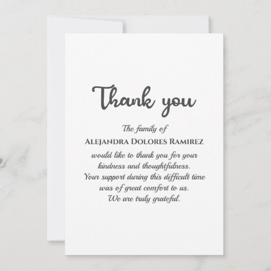 Carte De Remerciements Photo personnalisée Bereavthy Sympathy Memorial Fu (Dos)
