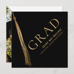 Carte De Remerciements Photo personnalisée Black Gold Tassel Graduation u