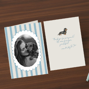Carte De Remerciements Photo personnalisée Bleu rayé pour animaux de comp