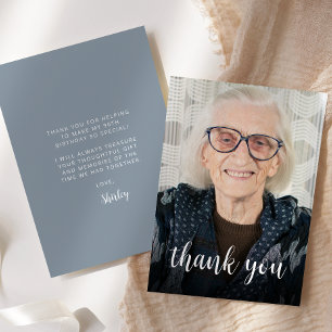 Carte De Remerciements Photo personnalisée Dusty Blue 90th Birthday Party