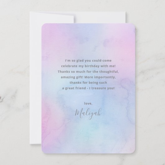 Carte De Remerciements Photo pleine vue arrière aquarelle pastel violet (Dos)