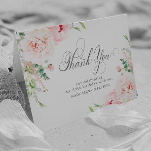 Carte De Remerciements Photo pliée florale rose blush pour 35e anniversai