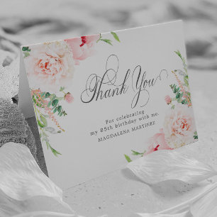 Carte De Remerciements Photo pliée florale rose pastel pour 85e anniversa