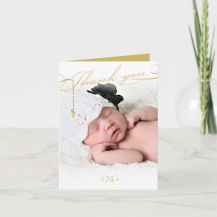 Carte De Remerciements Photo préétablie de monogramme croisé de chapelet