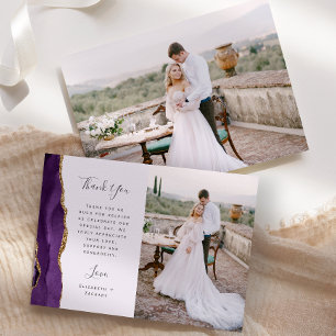 Carte De Remerciements Photo Purple Agate Gold Lavender Mariage