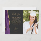 Carte De Remerciements Photo Purple Agate Gold Script Dark Graduation (Devant)
