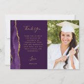 Carte De Remerciements Photo Purple Agate Gold Script Plum Graduation (Devant)