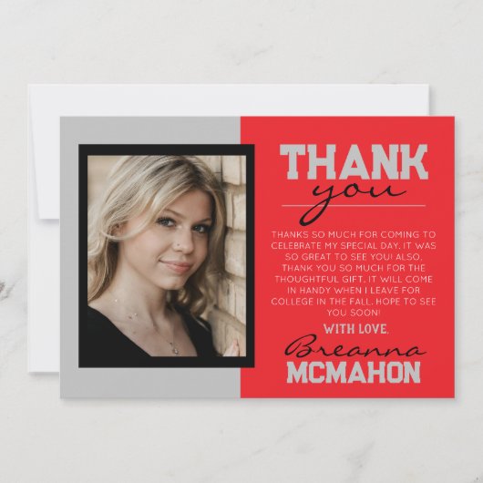 Carte de remerciements photo Red & Silver Graduati (Devant)