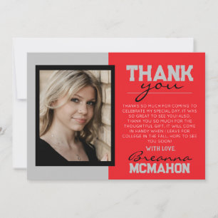 Carte de remerciements photo Red & Silver Graduati