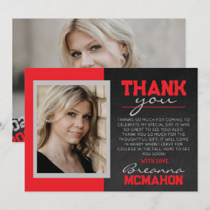 Carte de remerciements photo Red & Silver Grey Gra