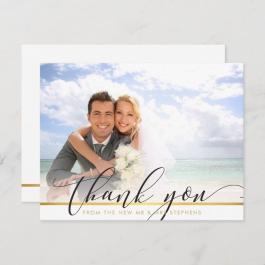 Carte De Remerciements PHOTO REMERCIEMENTS écriture calligraphique modern (Devant / Derrière)