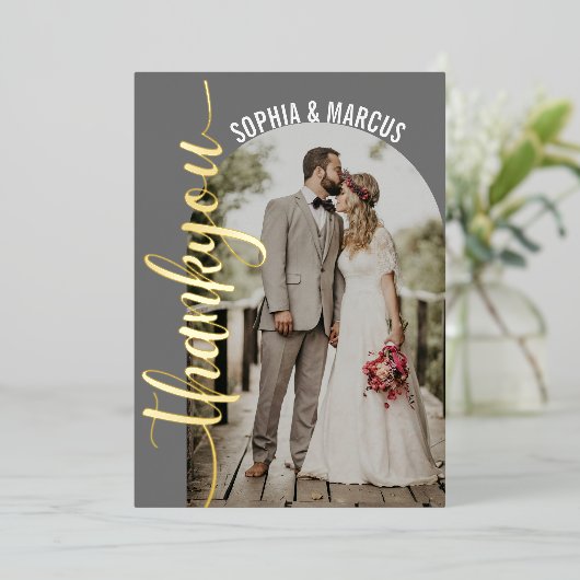 Carte de remerciements photo Retro Arch de mariage (Debout devant)