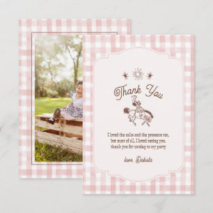 Carte De Remerciements Photo rétro cowgirl rodéo gingham fille anniversai