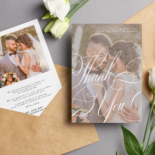 Carte De Remerciements Photo romantique calligraphie script message maria