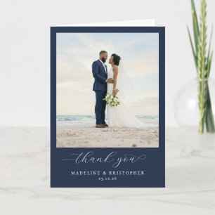 Carte De Remerciements Photo romantique de plage Navy