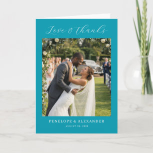 Carte De Remerciements Photo Romantique Turquoise Joyeux