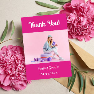 Carte de remerciements photo rose chaud