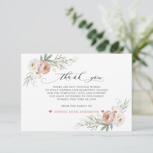 Carte De Remerciements Photo Rose Dusty Fleurs blanches dans la mémoire a (Debout devant)