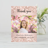 carte de remerciements photo rose or première comm (Debout devant)