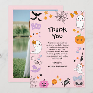 Carte De Remerciements Photo Rose Un Petit Boo Jote Baby shower Halloween