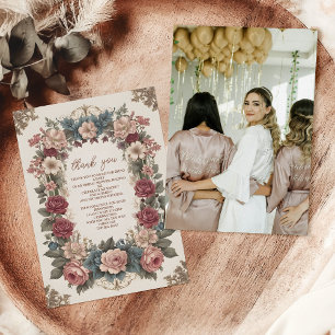 Carte De Remerciements Photo Royale Florale Fantaisiste Mariage Victorien