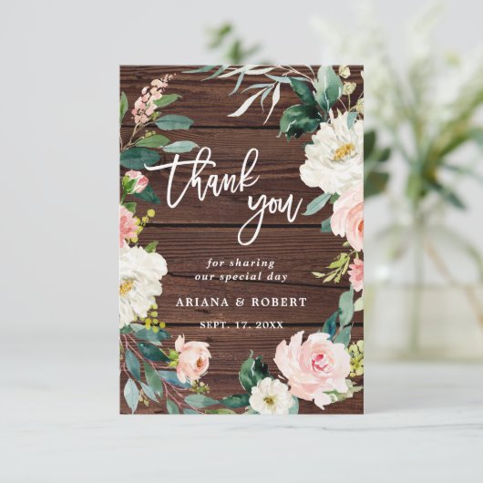 Carte de remerciements photo Rustic Wood Floral (Debout devant)