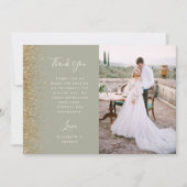 Carte De Remerciements Photo Sage Green Gold Glitter Script Wedding (Devant)